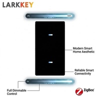 Interrupteur intelligent Tuya Larkkey ZigBee 2 voies avec variateur de luminosité, panneau tactile en PC ignifuge, 10A 240V, norme américaine, interrupteurs muraux