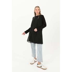 Blusa de cuello alto para mujer, gasa, color crudo, con detalles de encaje 10269TUN - Product Image 3