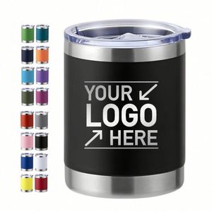 Custom 10oz Stainless Steel Travel Coffee <b>Mug</b> Double Wall <b>Reusable</b> Powder Coated Cup 10 oz Insulated Lowball Tumblers with Lid - Product Image 1