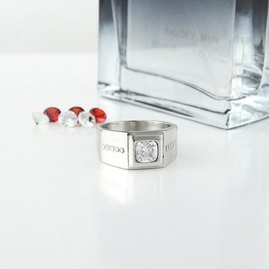 yunnique <b>Titanium</b> Steel <b>Ring</b> Geometric White Gemstone Bezel Setting Women's Fashion Jewelry Gift Silver - Product Image 3