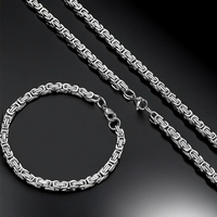 Bracelet à maillons byzantins classique tendance RFJEWEL, bracelet en acier inoxydable robuste pour unisexe
