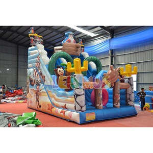 Hot bán đôi <span class=keywords><strong>Inflatable</strong></span> trượt nước màu xanh tàu cướp biển chủ đề phiêu lưu đảo làm bằng bền Bạt PVC cho Đảng bán - Product Image 1