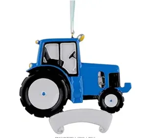 Personalized resin blue tractor Christmas ornaments