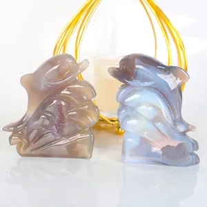 Di alta qualità naturale intagliato a mano Geode agata di cristallo agata druzy animale delfino per la decorazione