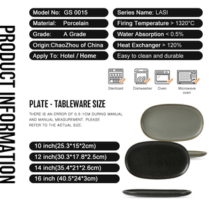 Assiette Ovale en Céramique Vente en Gros Direct Usine, Assiettes de Dîner et <span class=keywords><strong>Poisson</strong></span> Rectangulaires en Porcelaine Noire Mate pour <span class=keywords><strong>Restaurant</strong></span> - Product Image 6