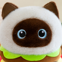 Peluche chat hamburger mignon en gros, jouet en peluche, oreiller, rembourrage en coton PP doux, cadeau d'anniversaire pour enfants, 28 cm, pour câliner et dormir
