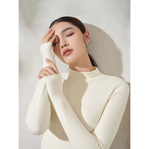 Camiseta Básica Elástica y Cálida para Mujer, Cuello Alto, Ajustada, Manga Larga, Lisa, para Otoño e Invierno - Product Image 1