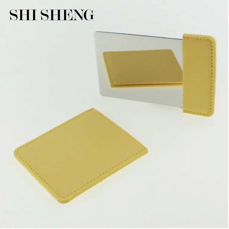 SHI SHENG toptan özel PU deri kılıf kadınlar için paslanmaz çelik taşınabilir kompakt kozmetik cep aynası