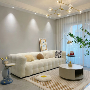 French Retro Cream Style Lamb Fleece <b>Sofa</b> Designer Marshmallow Straight <b>Sofa</b> <b>For</b> Small Living Room - Product Image 5