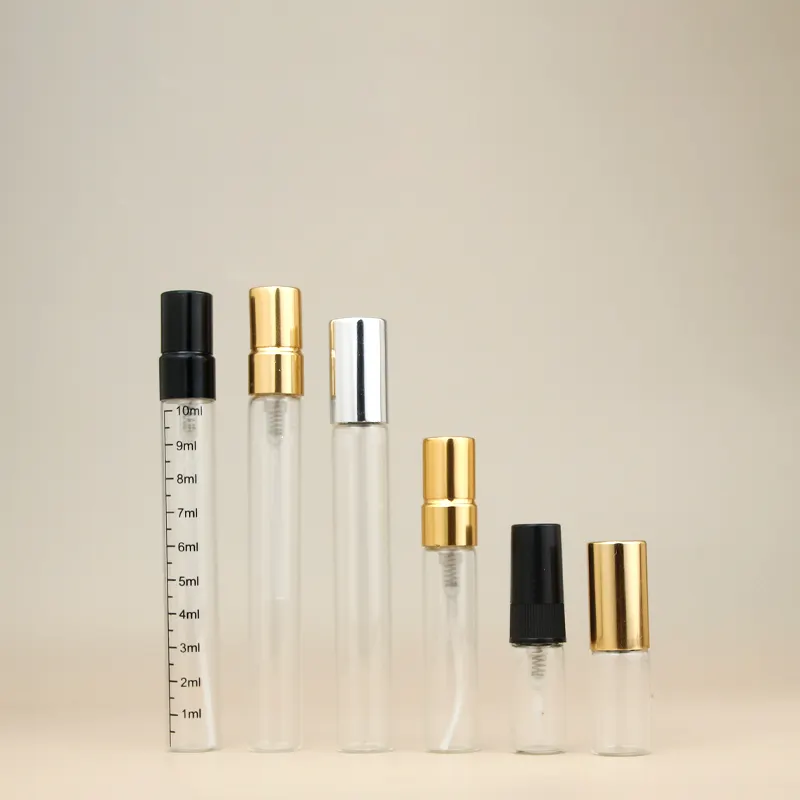 Vacío 2ML 3ML 5ML 10ML Ámbar transparente Mini Perfume Botella de vidrio Atomizador de viaje Botellas de aerosol de vidrio Tubo de ensayo de muestra Viales de vidrio