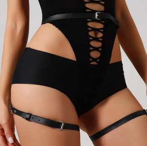 Femmes PU cuir harnais bretelles Sexy Corset jambe porte-jarretelles avec nœud fesse Bondage sangles Lingerie - Product Image 5