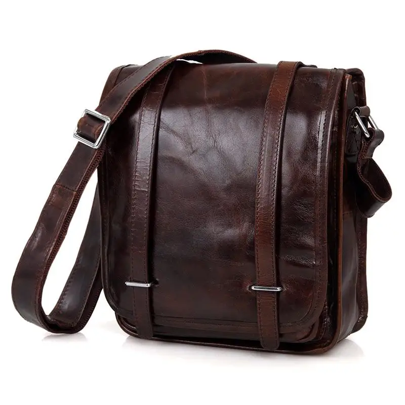 Custom Logo Leather Brown Classic Men's Messenger Bag Casual Calfskin Side Bag Leather Men's Shoulder Bag