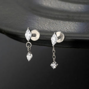 ASTM F136 titanio pequeño Flatback Luna mariposa CZ cartílago Stud pendientes cadena colgante cartílago Helix Tragus Piercing joyería - Product Image 3