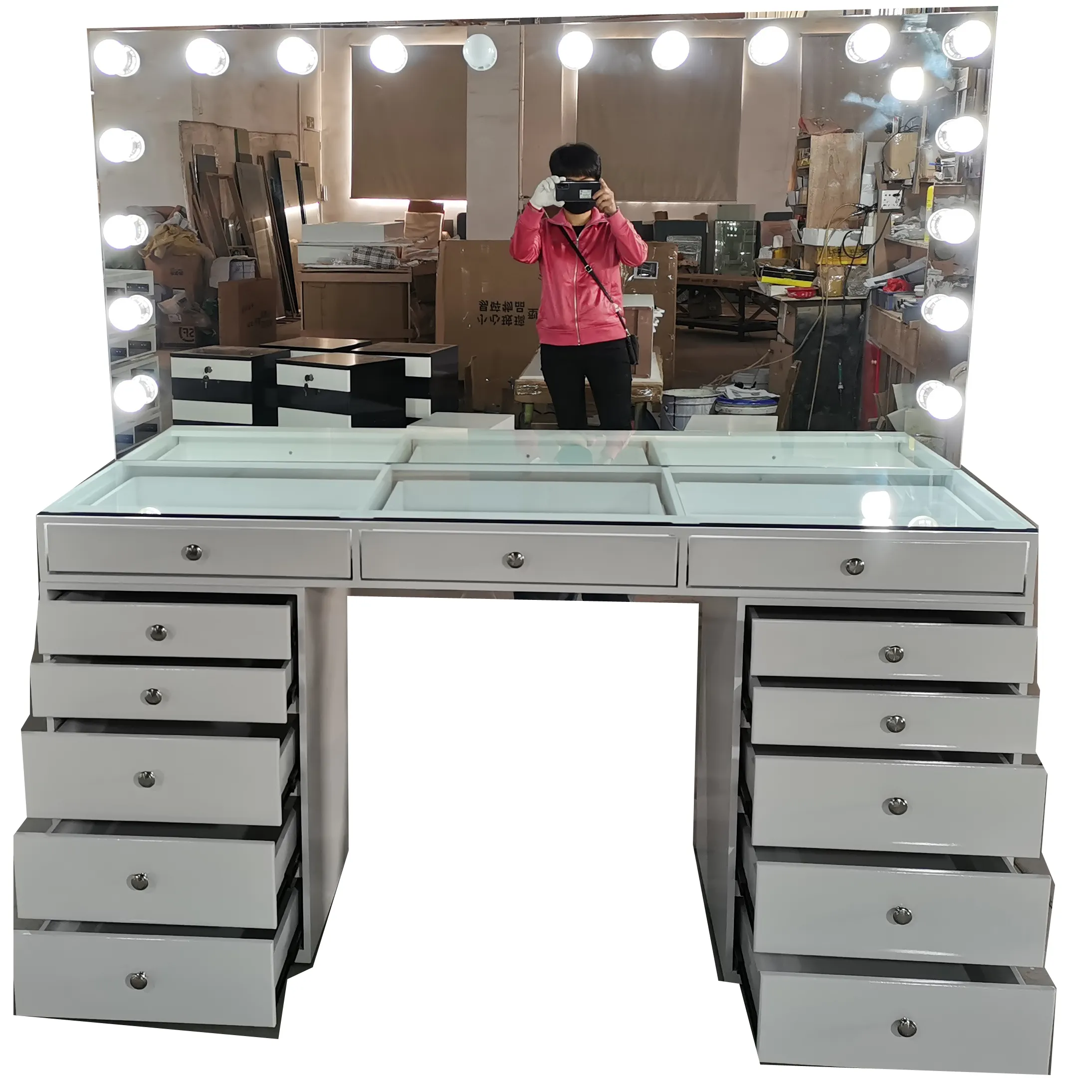 2020 Latest 5 Years Warranty Classic French Style White Dressing Table Mirror Station With Lights