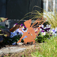 Décoration de jardin féerique vintage, imperméable, écologique, en fer forgé, à piquer dans le sol |   Silhouette de fée en acier corten rouillé pour jardin et pelouse