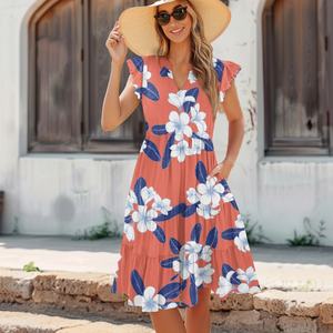 Vestido Midi de cintura alta para mujer Lei Pua Melia personalizado, vestidos informales, vestido Midi de lino con cuello en V y bolsillos laterales para verano - Product Image 3