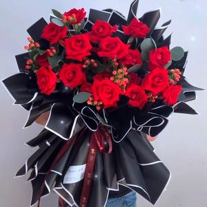 블랙 화이트 꽃 인쇄 방수 합성 포장지 양면 PE 코팅 조상의 날 꽃다발 포장 웨딩 - Product Image 4