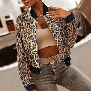 Nuova Collezione Autunnale: Giacca da <span class=keywords><strong>Donna</strong></span> in Stile Europeo e Americano con Paillettes Trasparenti, Ricami e Cerniera, Casual e Alla Moda con Stampa Leopardata - Product Image 4