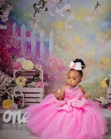 Robe d'anniversaire pour petites filles robes de demoiselle d'honneur robes de communion licou perlé strass cristaux robe en tulle à plusieurs niveaux
