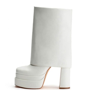 Trendy Short Overlay Platform Chunky High Heels Ankle <b>Boots</b> for Women Square Toe Folded Over Shoes - Product Image 5