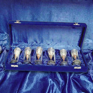 Etched Brass Metal <b>Wine</b> Glasses Silver Plated Goblet <b>Set</b> of 6 for Hotel Bar Restaurant and Home Use - Product Image 1