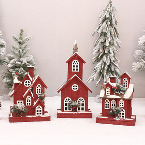 Christmas New Product Wooden <b>Red</b> <b>Little</b> House Decorations Snow Scene Ornaments Outdoor Use - Product Image 1