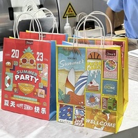 Sacs en papier kraft recyclé avec logo imprimé sur mesure, poignée longue, pour l'emballage alimentaire, les plats à emporter, les boissons, les restaurants