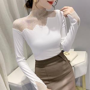 Maglietta da <span class=keywords><strong>donna</strong></span> a maniche lunghe in cotone con foratura a metà dolcevita - Product Image 3