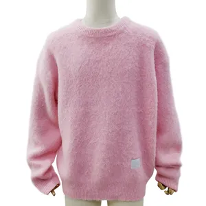 Factory Custom Mohair Knit Women's Pullover Sweater Autumn Winter Knitted Ladies Loose Round Neck Mohair Sweaters