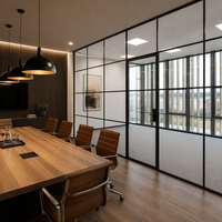 Cloison en verre encadrée moderne Rolansini, performance acoustique, cadre en aluminium, verre trempé, séparateur de pièce pour la maison ou le bureau