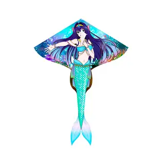 Blue Hair Mermaid Card Ventilated Kite Breeze Easy Fly Outdoor Essential Items Wholesale China Toy Manufacturer Custom Kite