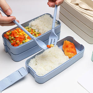 Creative Wheat Straw Lunch Box Spoon <b>Fork</b> Chopsticks Three-layer Bento Box Mirror Polish Environmentally Friendly Tableware Set - Product Image 2