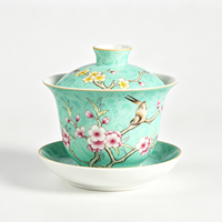 Gaiwan en porcelaine Famille Rose de qualité supérieure, style Sgraffito traditionnel, motif Sérénité Hivernale, tasse à thé Kung Fu avec couvercle et plateau