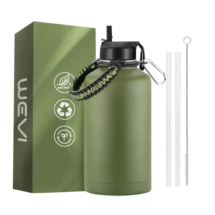 Individuelles Logo vakuum heiß & kalt trinken 64 Unzen Edelstahl-Wasserflasche mit Strohhalm für Fitnessstudio Sport Camping