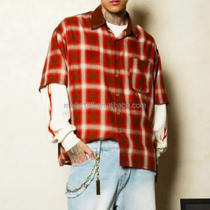 Chemises à carreaux en flanelle surdimensionnées à manches longues pour hommes, avec patchwork double couche, fabriquées sur mesure par un fabricant de vêtements de mode - Product Image 1