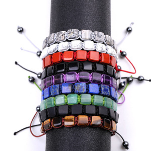 Pulsera de cuentas de lapislázuli de ojo de tigre con piedras preciosas naturales de forma cuadrada personalizada para hombres que alquilan tejido de acero inoxidable - Product Image 2