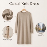 Vestido Casual de Punto para Mujer, Largo Medio, Color Sólido, con Botones Decorativos, Cintura Natural, Lavable