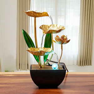 Fuente de agua Feng Shui de metal para decoración de escritorio con luz LED para decoración del hogar u oficina - Product Image 2