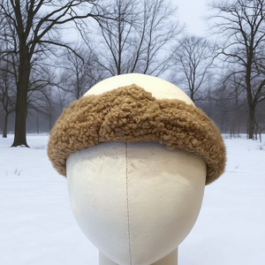 Fascia per capelli in pelliccia di agnello da donna, accessorio moda invernale caldo in finta pelliccia, colore unico, per uso quotidiano, mantiene al caldo - Product Image 3