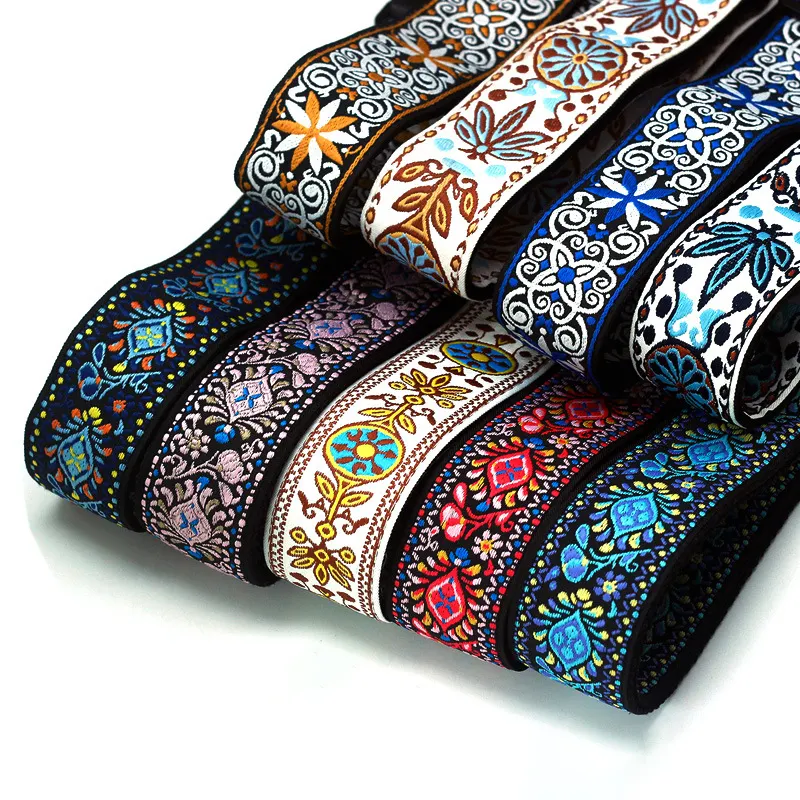 REWIN Durable Vintage MultiColor 2" Wide Electric and Acoustic Jacquard Guitar Neck Belt Bass Embroidered Canvas Guitar Strap