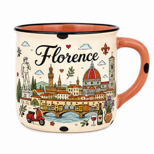 แก้วกาแฟเซรามิคของที่ระลึกจากฟลอเรนซ์ อิตาลี ลายการ์ตูนน่ารัก พิมพ์ลายสถานที่สำคัญ โบสถ์  สำหรับแก้วสโตนแวร์ รับผลิตตามสั่ง OEM ODM ขายส่ง - Product Image 3