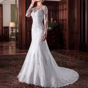 Mermaid Wedding Dress With <b>Lace</b> Backless Sweetheart Neckline Pure <b>White</b> Train Polyester Fabric - Product Image 2