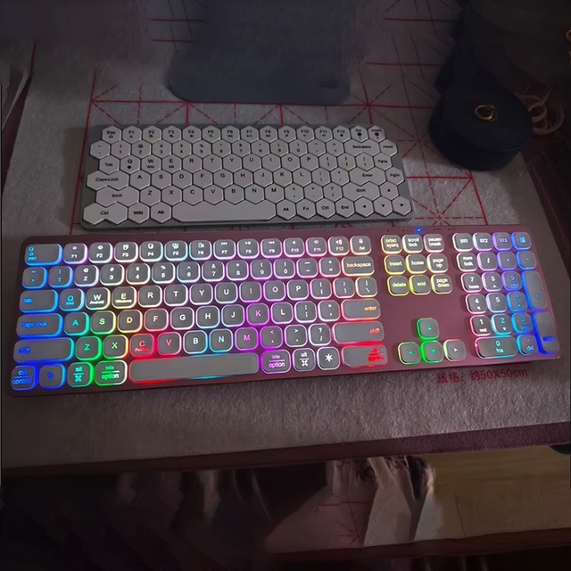 Ultra-thin Dual-mode Aluminum Alloy Keyboard 110 Keys Type-C Charging RGB Backlight Multiple Devices Wireless Keyboard