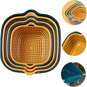 <b>Plastic</b> Drain <b>Basket</b> 6 Piece Set Double Layer Square 8 Compartment Eco-Friendly Kitchen Sink Handle Fruit Bowl Wash Dry Storage - Product Image 2