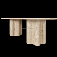 Dougbuild Table de cuisine en marbre travertin de luxe personnalisée 210cm-240cm Design moderne Forme ovale ronde
