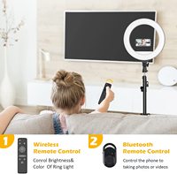 Éclairage ring light led blanc avec trépied, accessoire de maquillage, intensité variable, 14 pouces, pour selfie, appareil photo, beauté