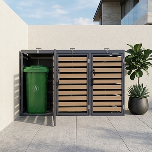 Armoire de rangement extérieure <span class=keywords><strong>3</strong></span> portes en acier galvanisé effet bois pour poubelle et <span class=keywords><strong>abri</strong></span> à déchets - Product Image 4