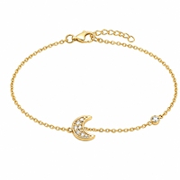 Bracelet en argent sterling 925 plaqué or avec breloque croissant de lune et zircon pavé transparent – Accessoire de mode romantique pour fêtes et mariages