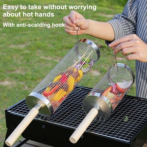 Thép không gỉ cán nướng lồng với tay cầm bằng gỗ và móc Nướng Ngoài Trời giỏ thích hợp cho Nướng Ngoài Trời - Product Image 4