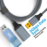Kabel Ekstensi USB 3.0 Pria ke Wanita, Kabel Ekstensi Jalinan Nilon, Kompatibel dengan Webcam/Kamera/Ponsel/Hub/Mouse